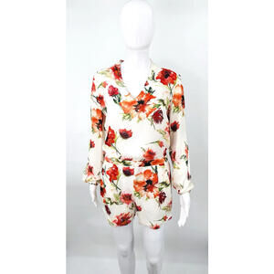 Haute Hippie Womens Silk Floral Print  Ivory  Multi Romper Sz XS MSRP $423